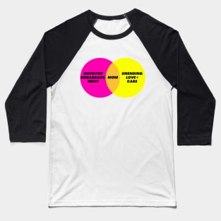 Venn Diagram: Mom: Unending Love + Care vs. Nonstop Embarrassment Baseball T-Shirt